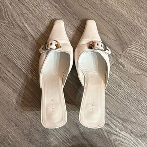 By Far Evelyn Kitten Heel Mules in White